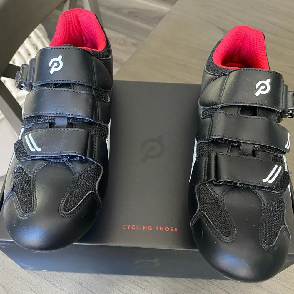 Peloton Black & Red Indoor Cycling Cleat Hook & Loop Unisex Shoes - Picture 2 of 3